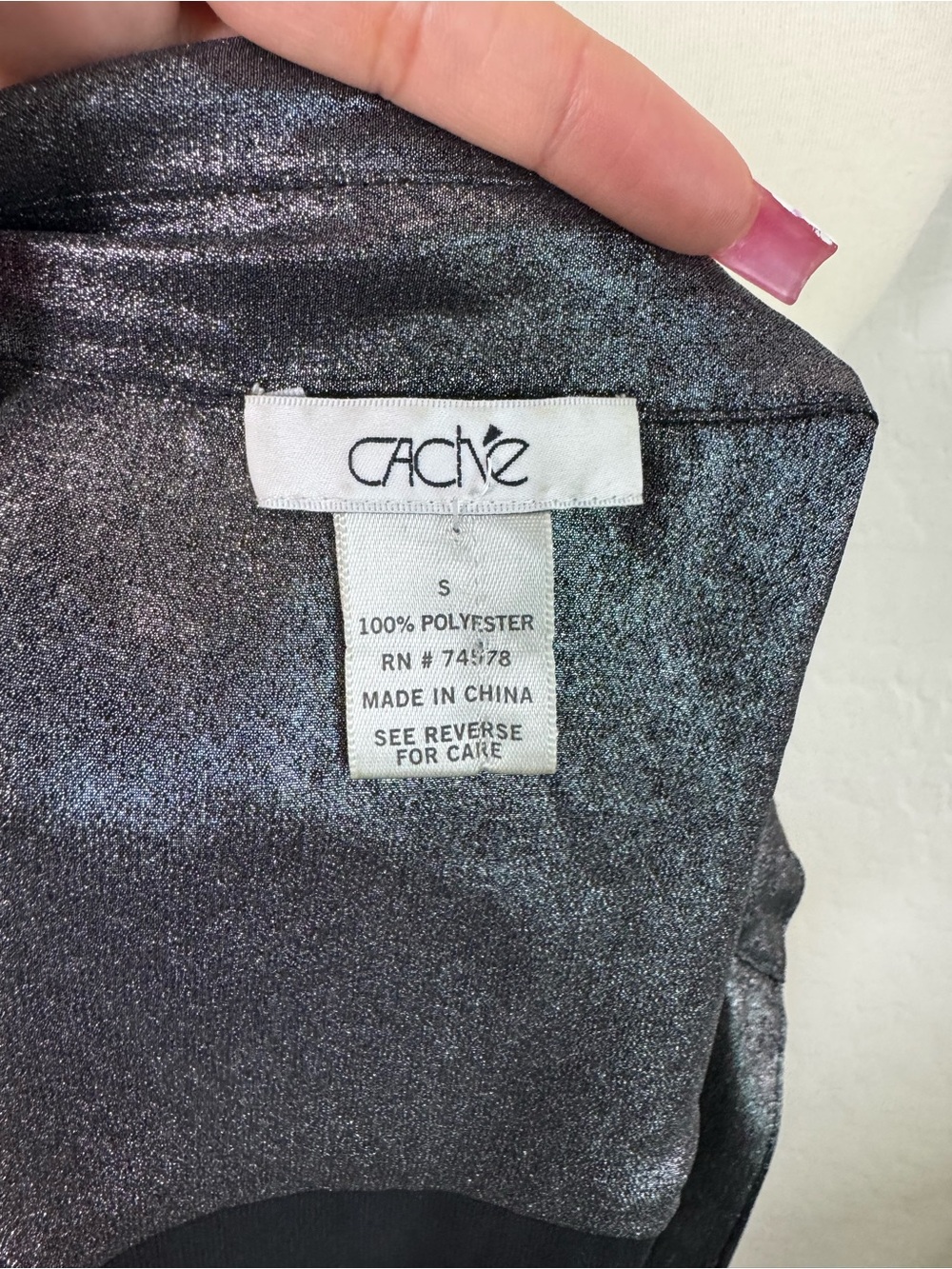 Caché Metallic Silver Long-Sleeve Button Front Blouse - Picture 3 of 3